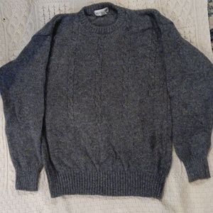 Vtg Shetland wool cable knit sweater gray Granola Indie Grunge